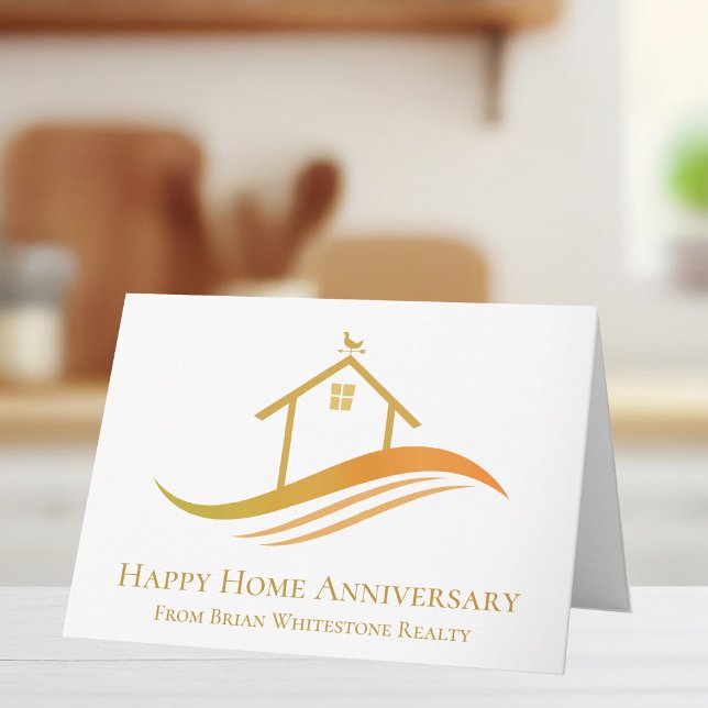 Chic Gold House Real Estate Happy Home Anniversary Card (Creator Uploaded)