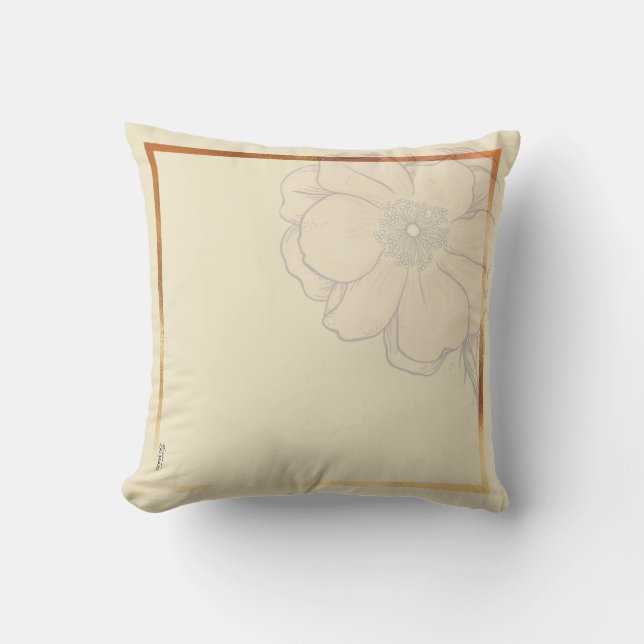 Chic Gold Ivory  Abstract Floral Frame Cushion (Front)