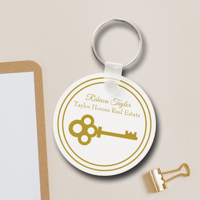 Chic Gold Key Real Estate Company Custom Realtor Key Ring (Creator Uploaded)