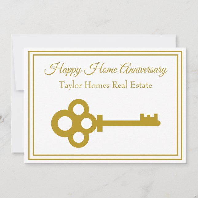 Chic Gold Key Real Estate Happy Home Anniversary Card (Front)