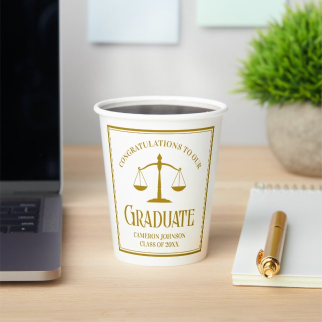 Chic Gold Law School Custom Graduation Party Paper Cups (Insitu)