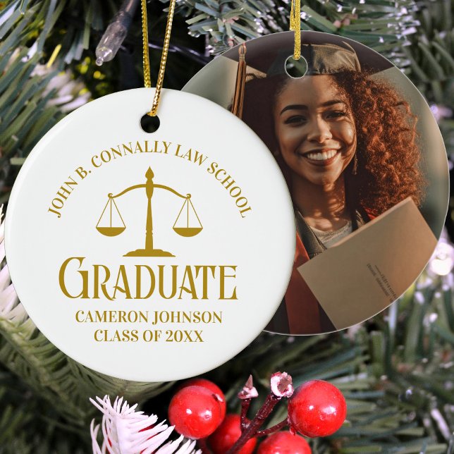 Chic Gold Law School Graduation Christmas Ceramic Tree Decoration (Creator Uploaded)