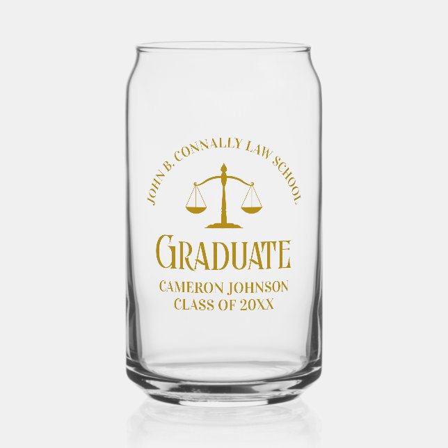 Chic Gold Law School Graduation Keepsake Can Glass (Front)