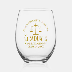 Chic Gold Law School Graduation Keepsake Stemless Wine Glass