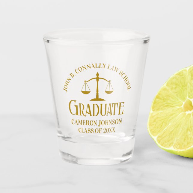 Chic Gold Law School Graduation Party Shot Glass (Front)