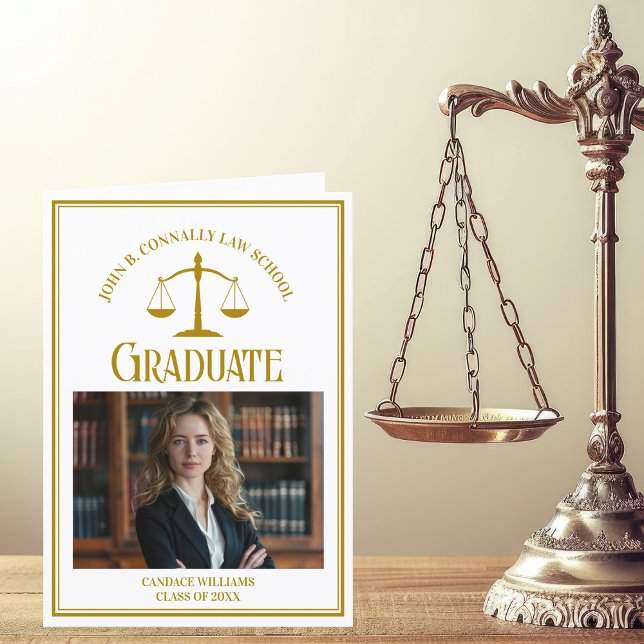 Chic Gold Law School Graduation Photo Folded Announcement (Creator Uploaded)