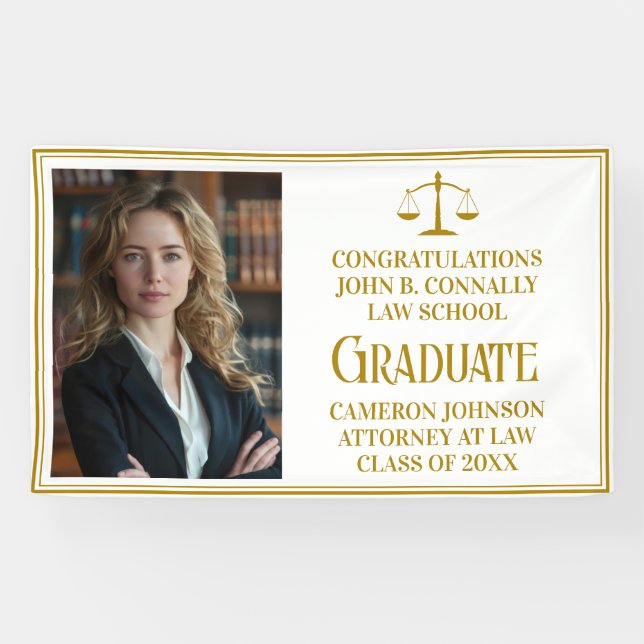 Chic Gold Law School Photo Graduation Party Banner (Horizontal)