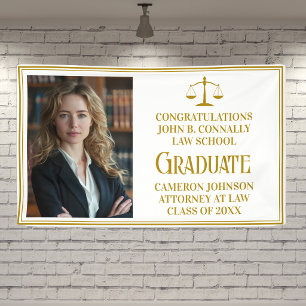 Chic Gold Law School Photo Graduation Party Banner