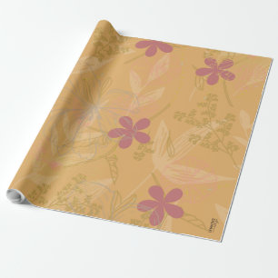 Chic Gold Leaf Flower Peach Violet Pattern Wrapping Paper