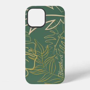 Chic Gold Leaf Green Background iPhone 12 Case