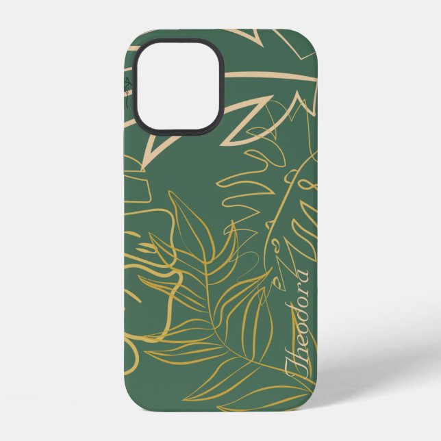 Chic Gold Leaf Green Background iPhone Case (Back)