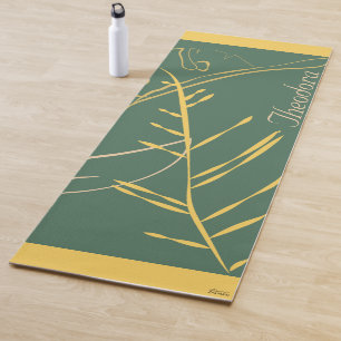 Chic Gold Leaf Green Background Yoga Mat