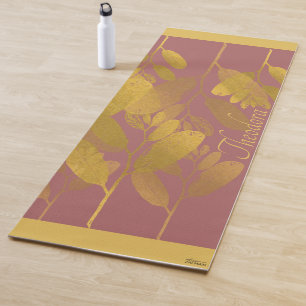 Chic Gold Leaf Purple Classic Background Yoga Mat
