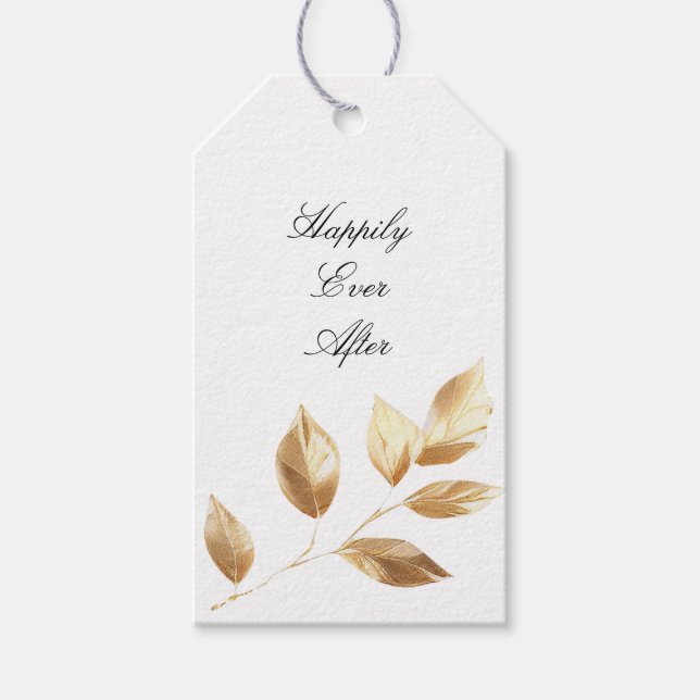 Chic Gold Leaves Wedding Gift Tags (Front)