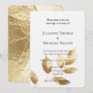 Chic Gold Leaves Wedding Invitation