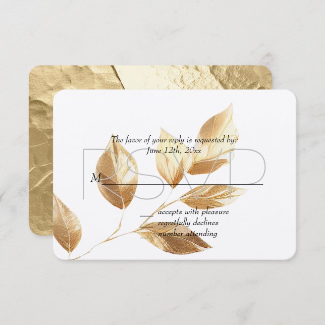 Chic Gold Leaves Wedding RSVP (Front/Back)