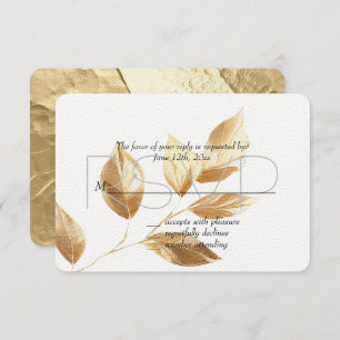 Chic Gold Leaves Wedding RSVP