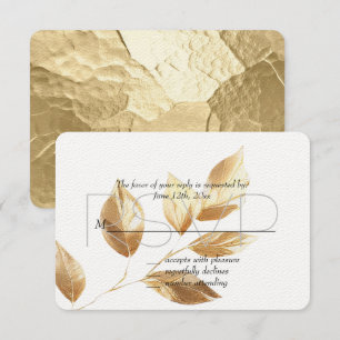 Chic Gold Leaves Wedding RSVP Card