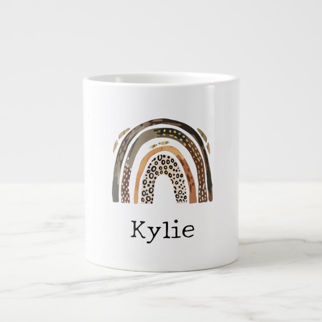 Chic Gold Leopard Print Rainbow Name Large Coffee Mug (Front)