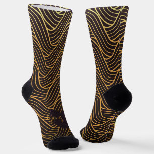 Chic Gold Linework Pattern Socks – Add Your Text