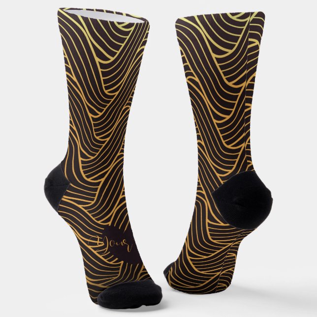 Chic Gold Linework Pattern Socks – Add Your Text (Angled)