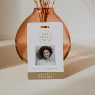 Chic Gold Logo Photo Employee or Teacher ID Badge