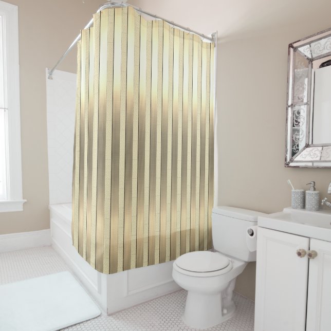 Chic Gold Look Vertical Stripes Shower Curtain (In Situ)