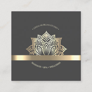 Chic Gold Lotus Flower Gray Square Business Card
