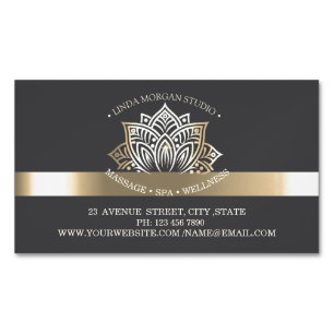 Chic Gold Lotus Flower Grey Magnetic Business Card