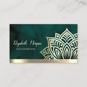 Chic Gold Lotus Flower Yoga Green Business Card
