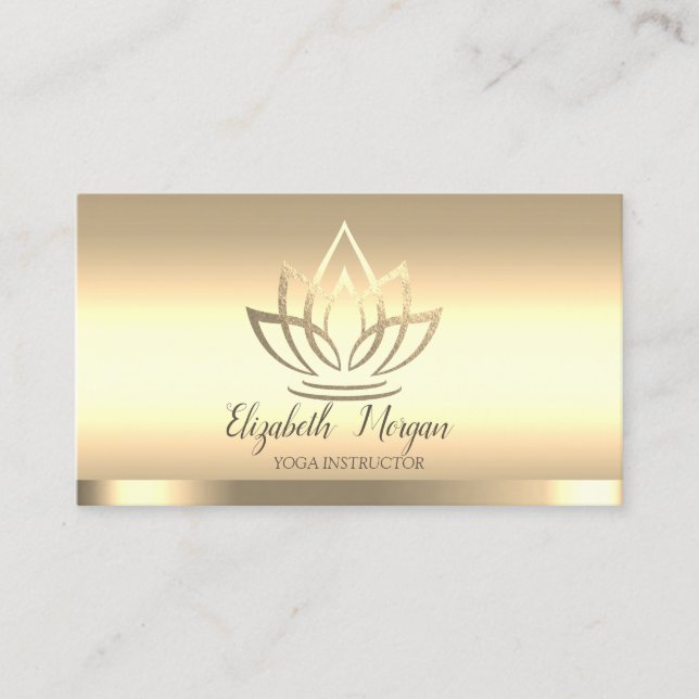 Chic Gold Lotus Flower Yoga Instructor Business Card (Front)