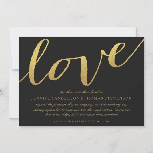 CHIC GOLD LOVE BLACK WEDDING INVITATION (Front)