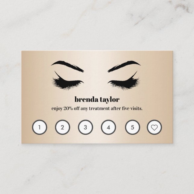Chic Gold  luxury  Browbar Eyelash Custom Loyalty Business Card (Front)