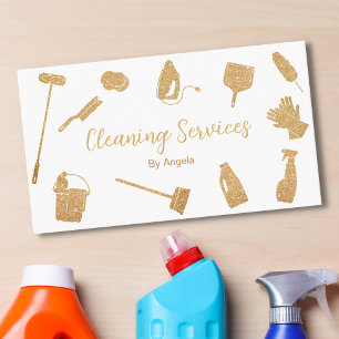 Chic Gold Maid Cleaning Services Sparkling Glitter Business Card