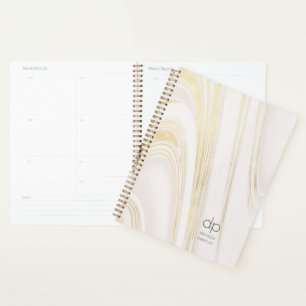 Chic Gold Marble Modern Monogrammed Undated Planner