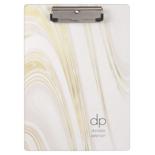 Chic Gold Marble Modern Name and Initials Clipboard