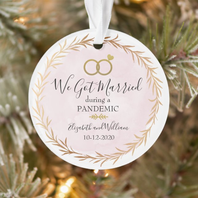 Chic Gold Married during Pandemic Photo Christmas Ornament (Tree)