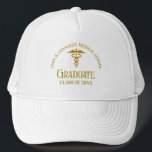 Chic Gold Medical School Graduate Custom Trucker Hat<br><div class="desc">This chic gold custom nursing or medical school graduation hat features modern typography for a class of 2025 graduate. Customise with your graduating year under the caduceus symbol for great personalised nurse or doctor gifts.</div>