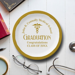 Chic Gold Medical School Graduation Party Paper Plate
