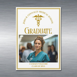 Chic Gold Medical School Graduation Photo Magnet
