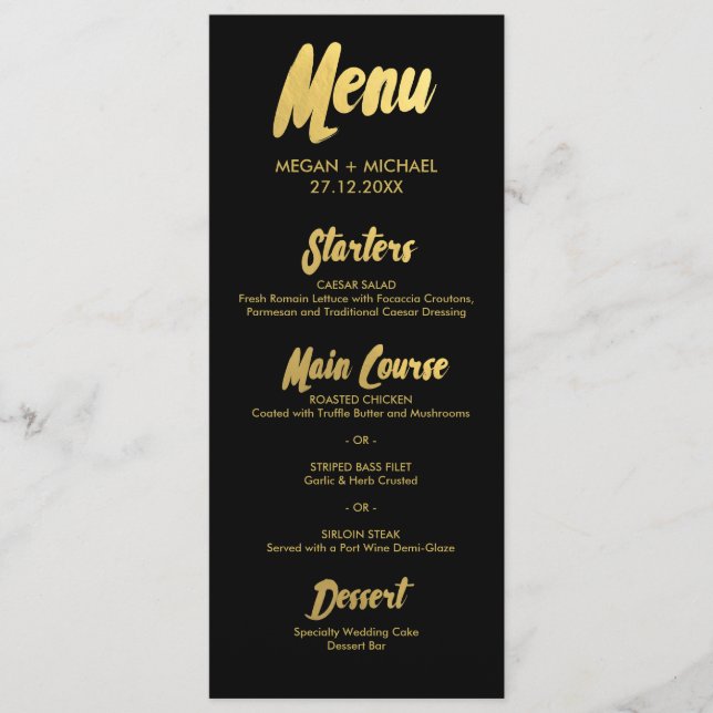 Chic Gold Menu card | typography golden letters (Front)