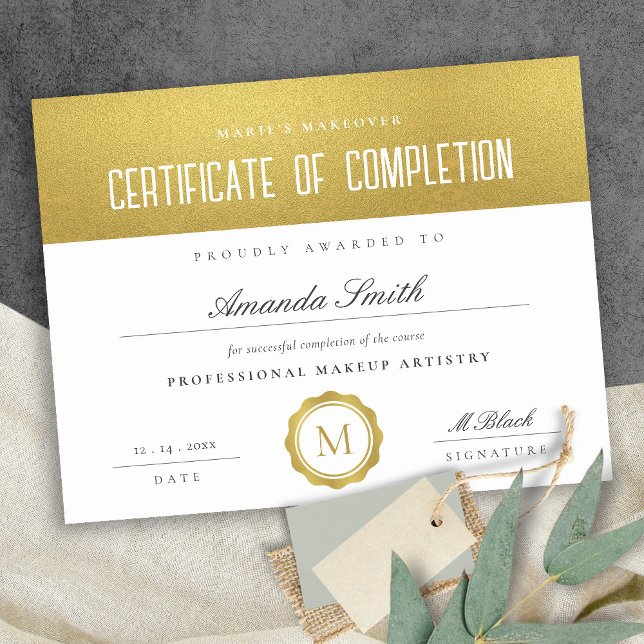 Chic Gold Minimal Certificate of Completion Award (Creator Uploaded)