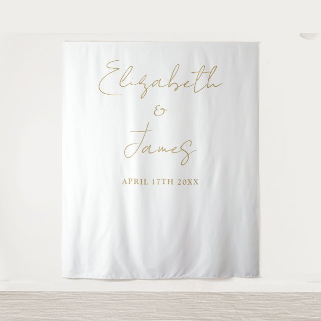 Chic Gold Minimalist Wedding Photo Backdrop Tapestry (Front)