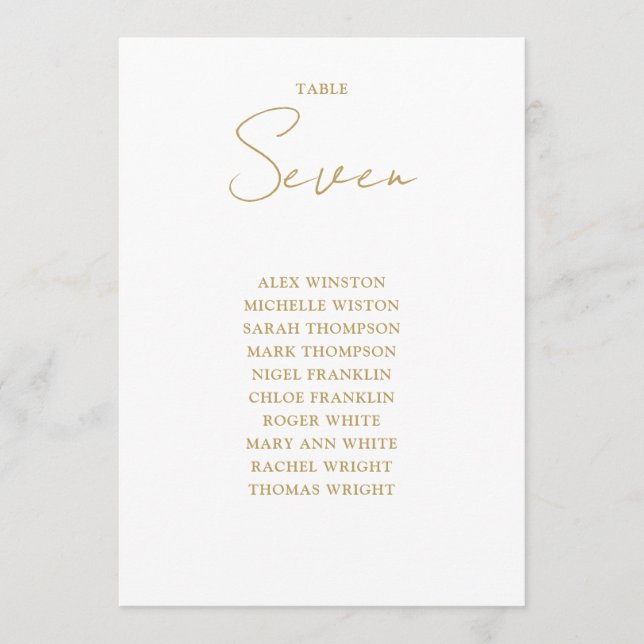 Chic Gold Modern Seating Chart Table Number (Front)