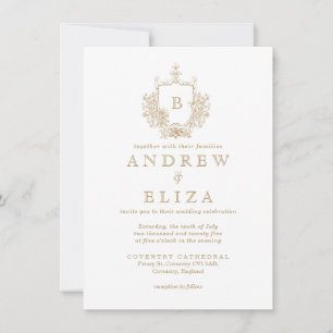 Chic Gold Monogram Crest Wedding Invitation
