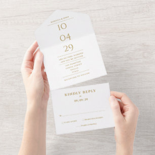 Chic Gold Monogram Minimalist Wedding Date All In One Invitation