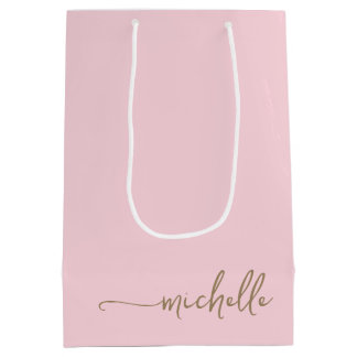 Chic Gold Monogram Name Script Blush Pink Medium Gift Bag
