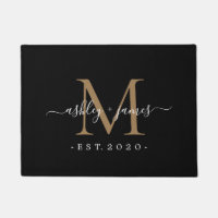 Chic Gold Monogram Script Names Wedding Date Black