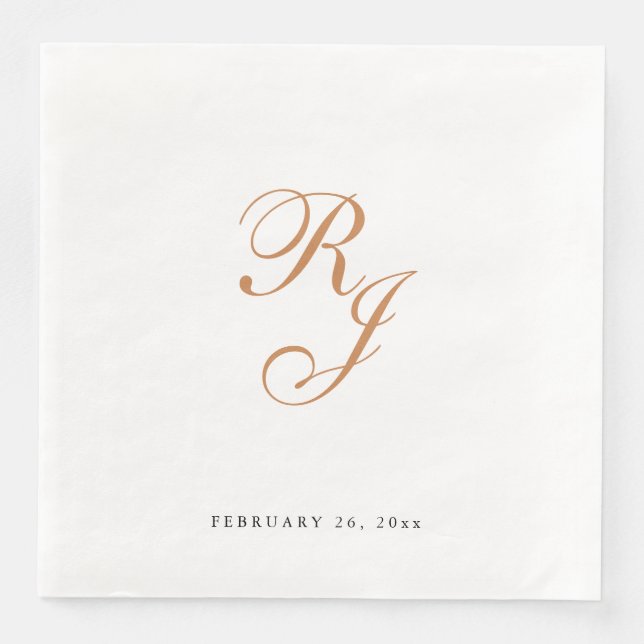 Chic Gold Monogram Script Wedding Dinner Napkins (Front)