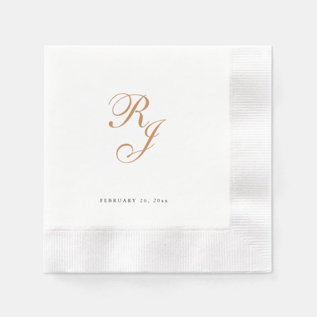 Chic Gold Monogram Script Wedding Napkins (Front)